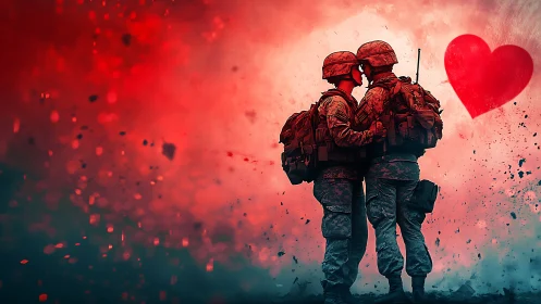 Two Soldiers Embracing with Love and Hope.