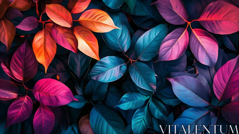 Vibrant multicolor leaves in dense overlapping pattern.