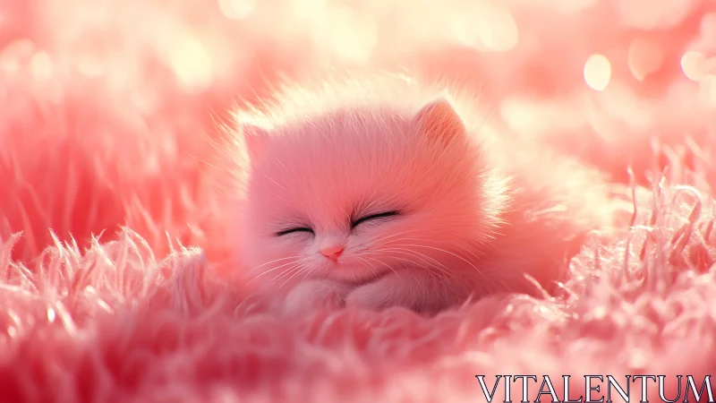 Pink Kitten Nestled in Soft Fur Dreamscape.