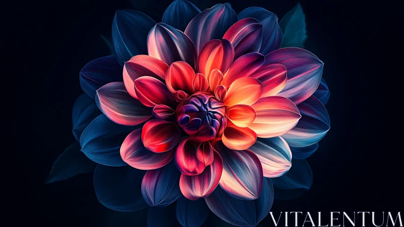 Radially symmetric neon dahlia rendered with high contrast gradients