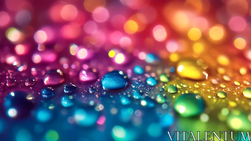Macro water droplets on prismatic bokeh gradient surface