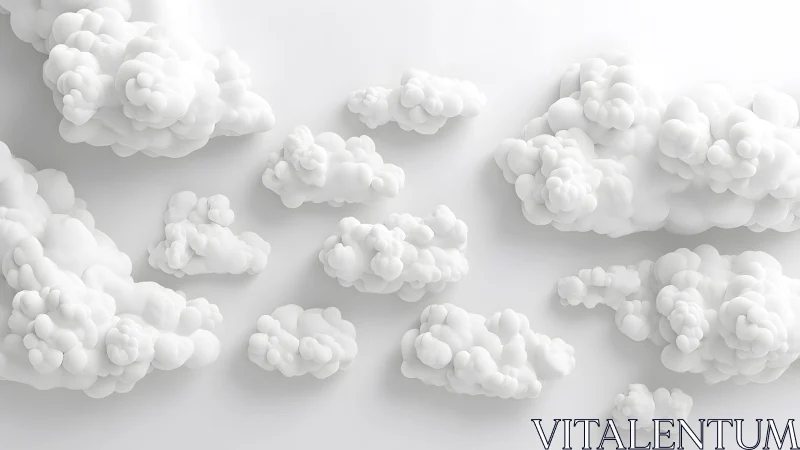 Whimsical Soft White Clouds in Minimalist 3D Art Style.