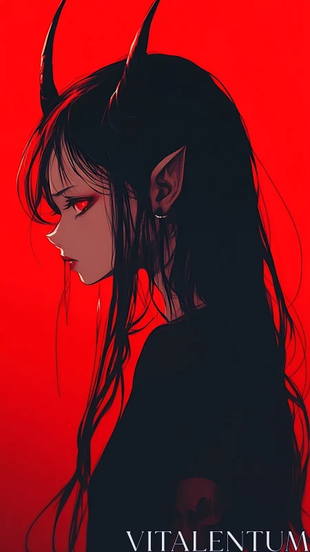 Demon girl profile studies red light and shadows in silence