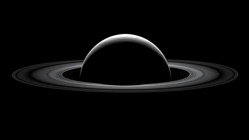Saturn’s crescent silhouette framed by luminous icy rings.