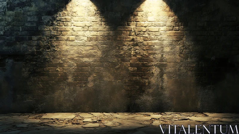 Moody brick wall backdrop with dramatic top lighting structure.