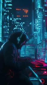 Neon code phantom bends a cyberpunk skyline into silence