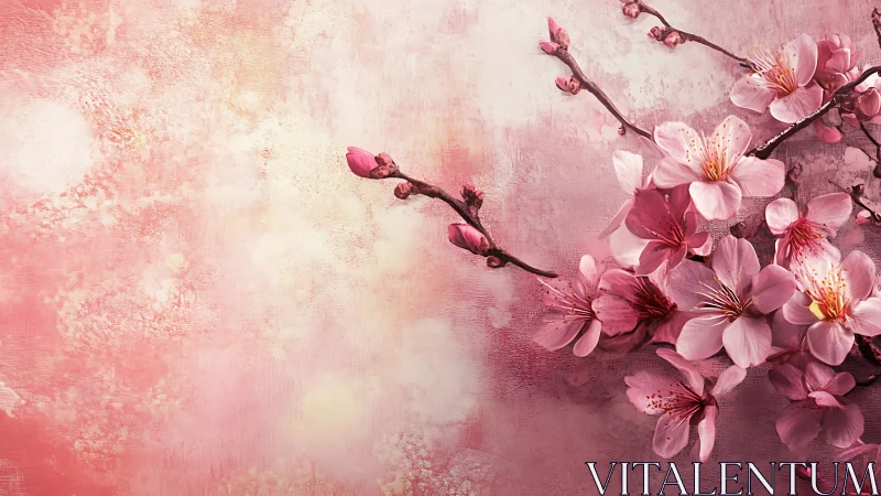 Delicate Pink Blossoms Dance Across a Textured Watercolor Canvas.