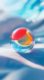 Translucent sphere with multicolor core on soft surface.