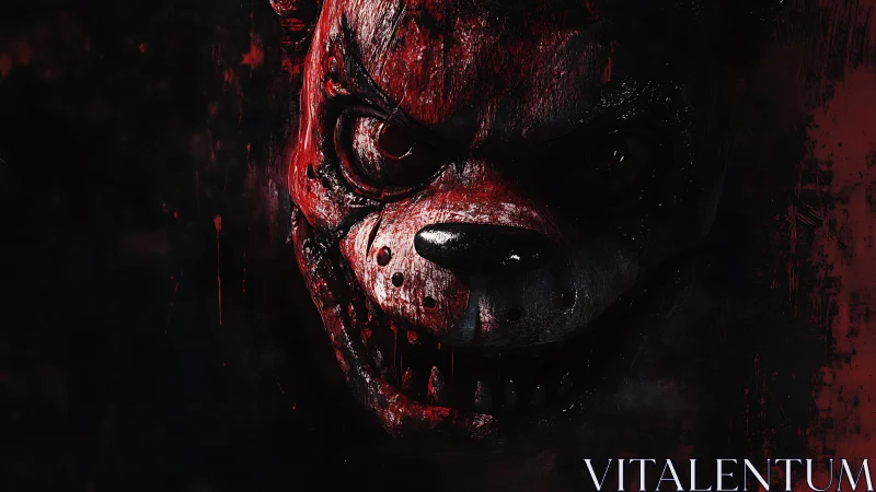 Bloodstained animatronic bear portrait in dramatic chiaroscuro.