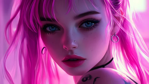 Digital painting portrait in neon magenta character lighting.