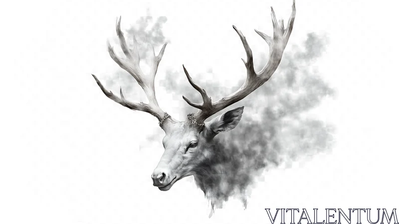Ethereal stag portrait dissolves into drifting monochrome mist