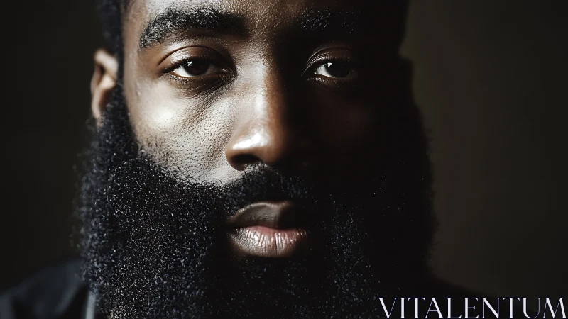 Close portrait of bearded man in low key lighting.