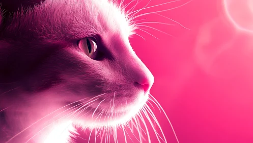 Neon-Saturated Feline Portrait With Luminescent Pink Color Grading