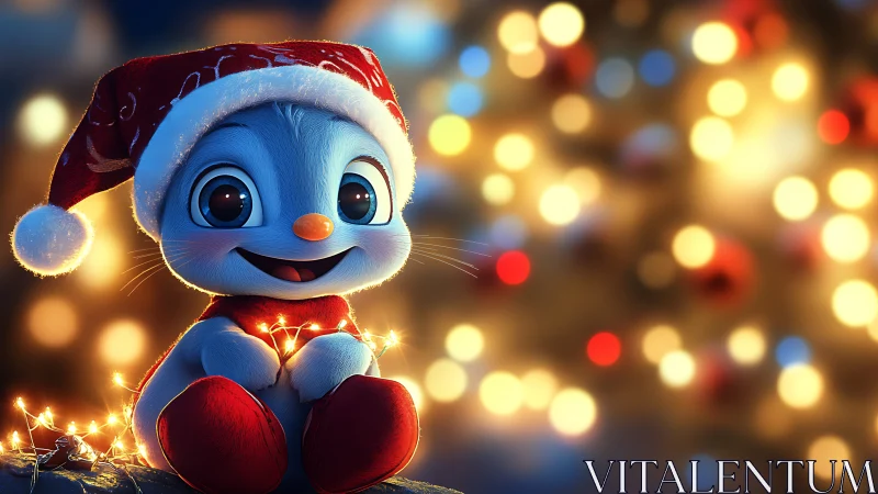 3D holiday character portrait with festive bokeh lighting.