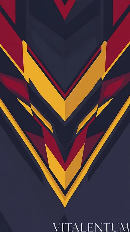 Geometric chevron vector composition in deep triadic palette.