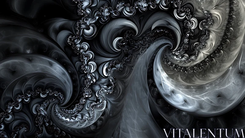 Swirling moonlit fractal waves in a calm monochrome dream.