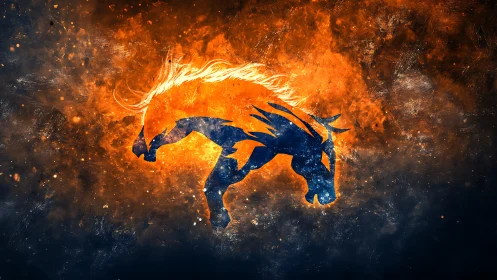 Stellar horse silhouette galloping through molten nebula.