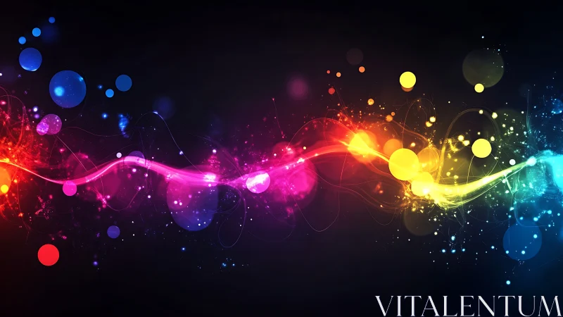 Vibrant neon light wave arcs through dark abstract space