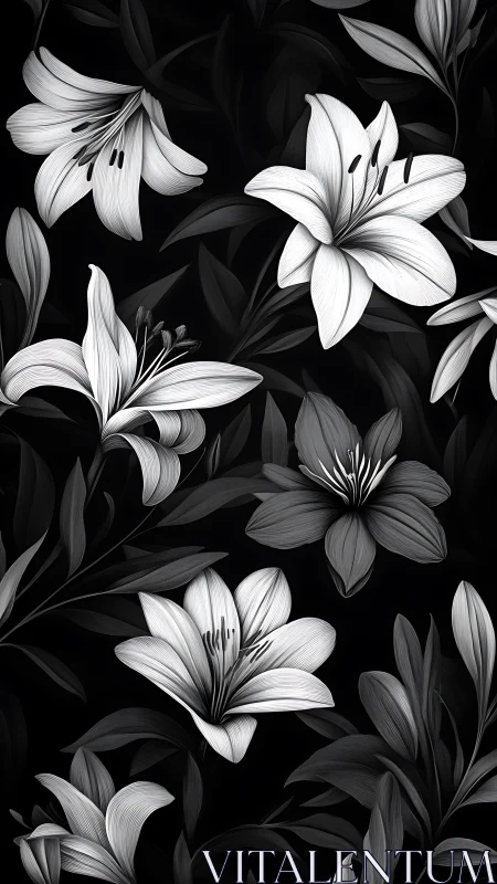White Lilies Against Dark Background.
