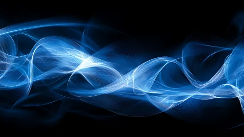 Electric blue light waves flow across deep black space.