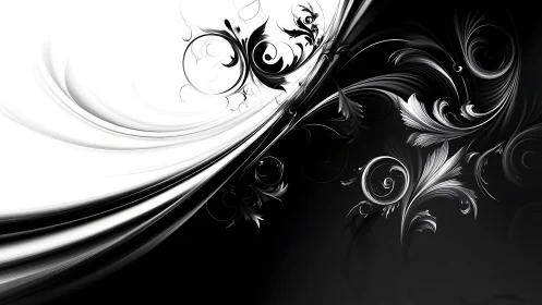 Black and white digital swirls divide the frame diagonally