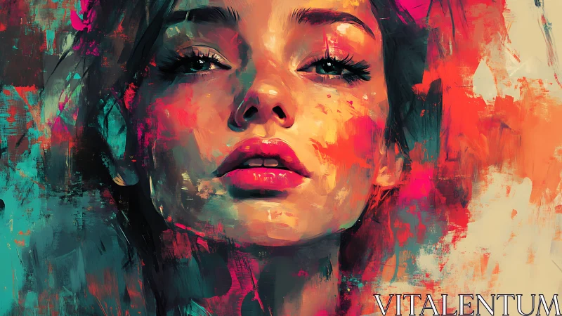 Bold digital portrait of a woman in vivid abstract colors.