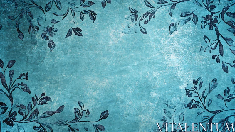 Vintage teal floral border background with grunge texture.