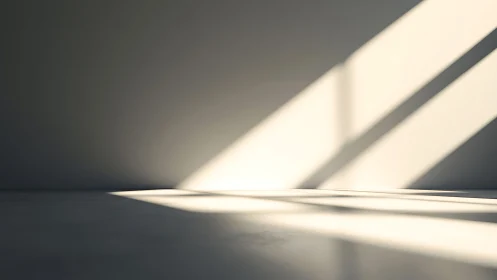 Sunlit geometric shadows stretch across empty interior wall.