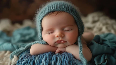 Slumber's Tender Moment: Swaddled Newborn in Serene Teal Embrace.