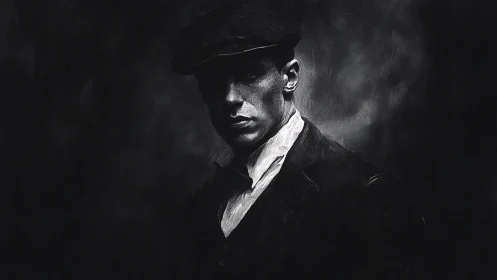 Monochrome digital portrait with chiaroscuro noir styling.