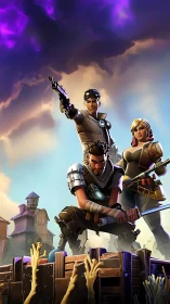 Fortnite heroes stand over stormlit loot crate battleground