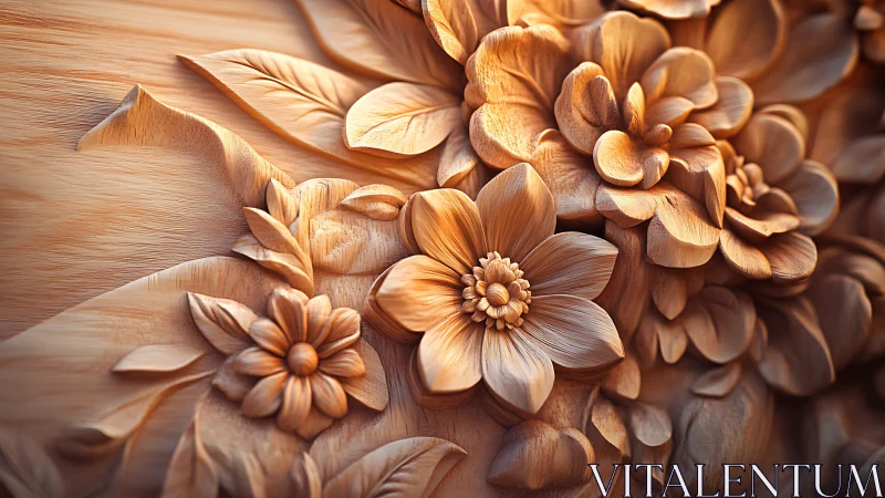 Enchanting Wood-Carved Flowers Bloom With Golden Warmth