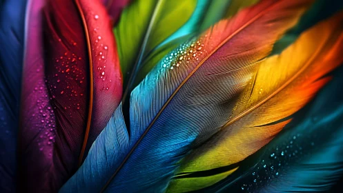 Digital painting of iridescent feathers in layered macro detail.
