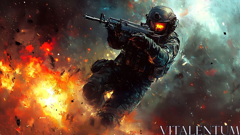 Ballistic shockwave operator in mid-air incendiary crossfire.