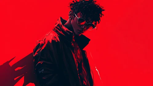 Stylish figure in red neon glow exudes urban attitude.