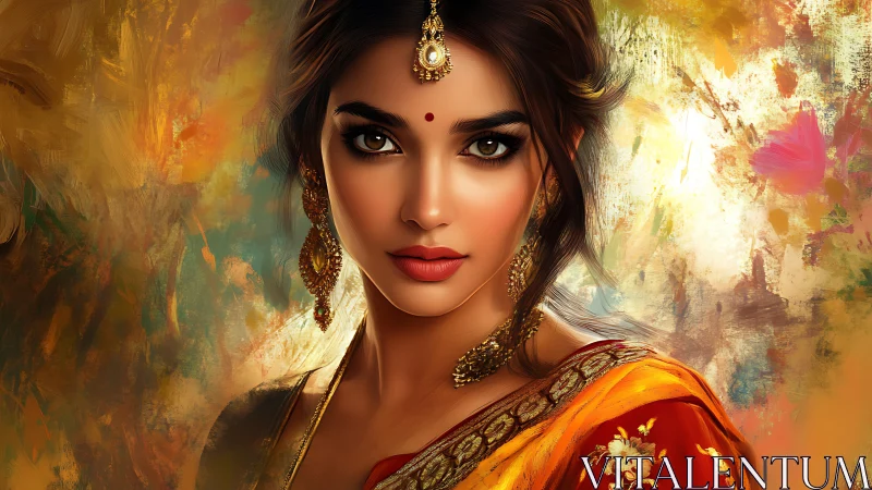 Golden gaze and painted light around a regal portrait.