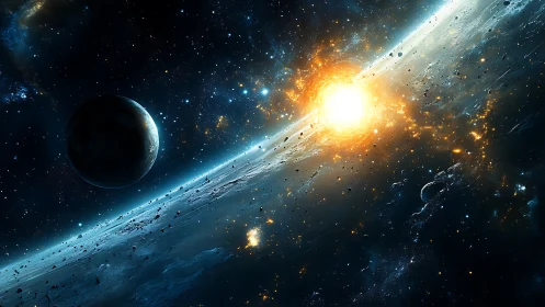 Stellar detonation illuminates planetary ring in deep space