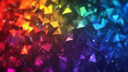Colorful geometric lights dancing in a vibrant digital sky.