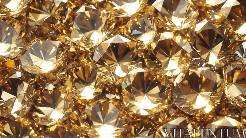Macro view of clustered round brilliant cut golden diamonds