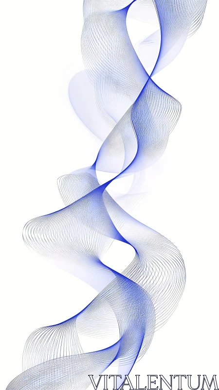 Blue generative waveforms twist through white negative space.