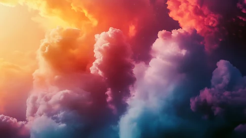 Digital painting of prismatic storm clouds in vertical ascent.