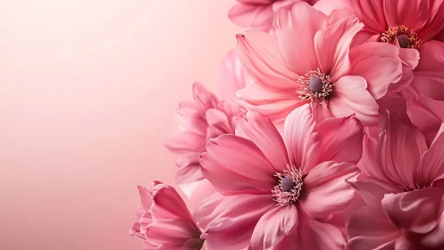 Pink Gerbera Daisies in Full Bloom Against Soft Gradient Background.