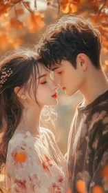 Autumn Romance: Digital Portrait of Couple at Golden Hour.