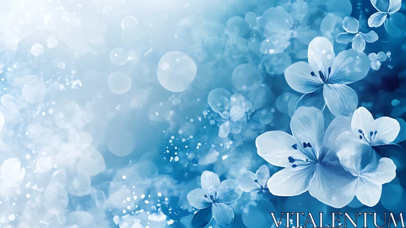 Blue Flowers Bokeh Design Digital Floral Art