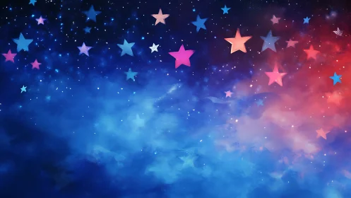 Gradient nebula sky layers blend with luminous pastel star icons