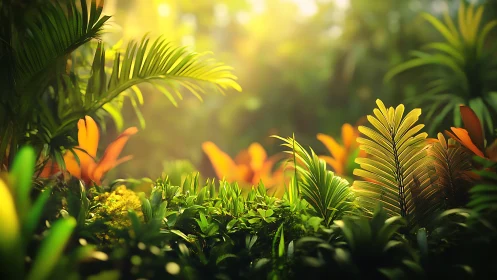 Tropical Botanical Ecosystem: Macro-Scale Flora with Dimensional Depth.