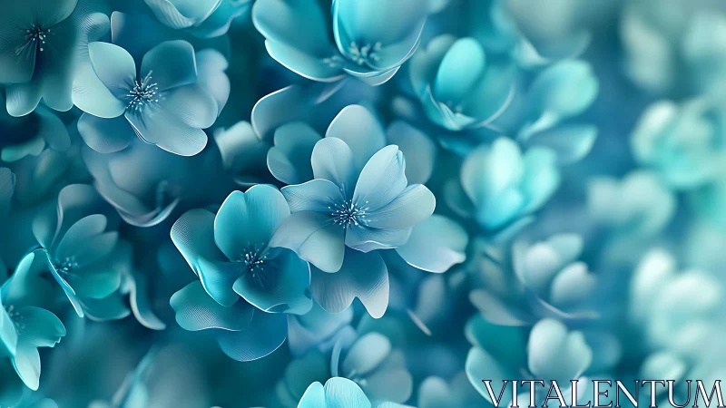 Rendered teal blossoms form a shallow-focus clustered field