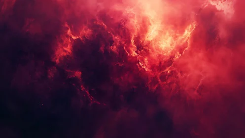 Fiery crimson nebula cloudscape with glowing core detail.