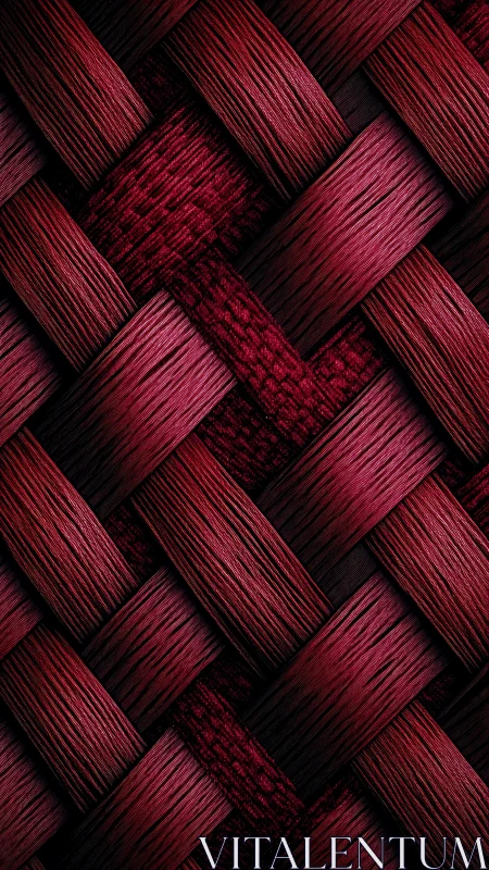 Interlaced red textured bands in uniform woven grid pattern.
