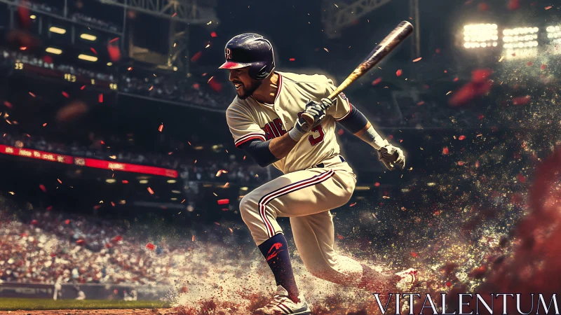 Baseball batter captured during swing in stadium environment